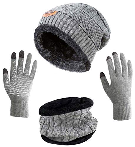 HINDAWI Winter Beanie Hat Scarf Gloves Set for Women Slouchy Snow Knit Skull Cap Infinity Scarves Touch Screen Gloves Mittens