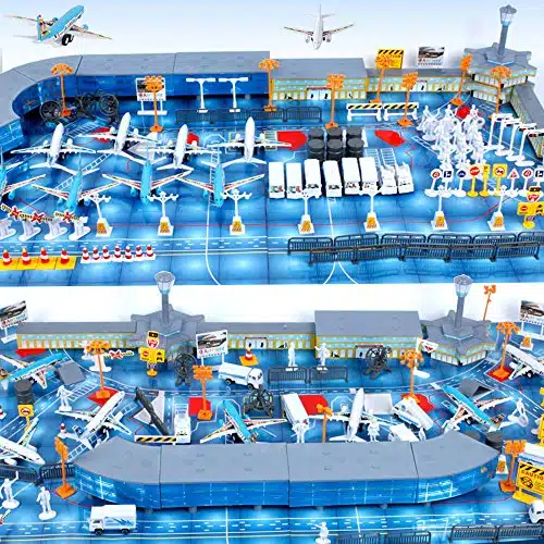 International Airport Assembled Toy Planes and Vehicles Pieces Aircraft Model Playset Simulated Scene