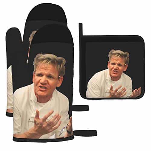 Kousaka Gordo N Rams Ay Oven Mitts and Potholders Heat Resistant with Cotton Neoprene Silicone Non Slip Kitchen Set for BBQ Cooking Baking Grilling
