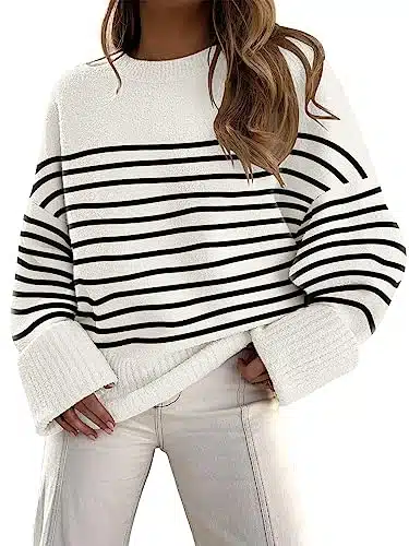 LILLUSORY Striped Oversized Sweaters Womens Winter Cashmere Trendy Ladies Long Fall Fashion Casual Chunky Tunic Pullover Tops Wear with Leggings
