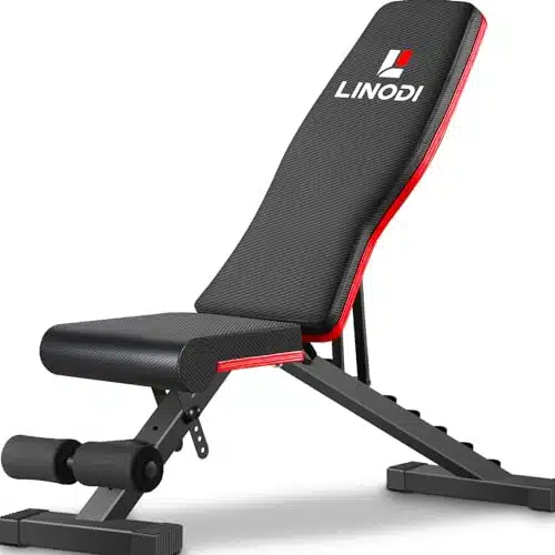 LINODI Weight Bench, Adjustable Strength Training Benches for Full Body Workout, Multi Purpose Foldable Incline Decline Home Gym Bench