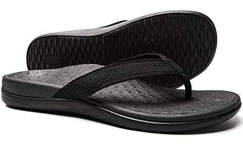 LLSOARSS Plantar Fasciitis Feet sandal with Arch Support   Best Orthotic flip flops for Flat Feetheel pain  For Women ( US, Black)