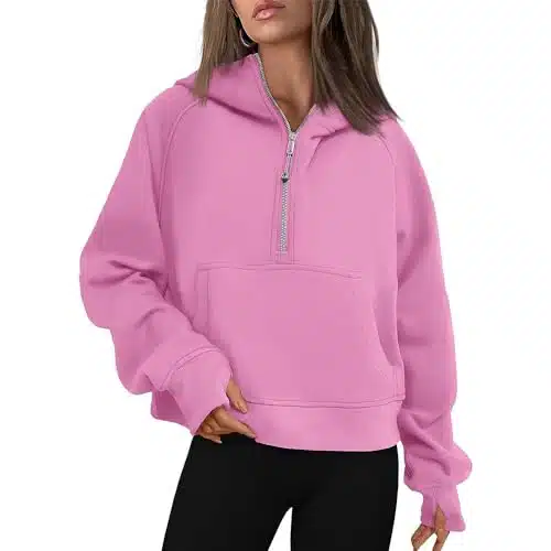 Lapeter Scuba Dupes Sweatshirt Quarter Zip Sweatshirt Women Long Sleeve Fleece Cropped Preppy Sweatshirt Pink S