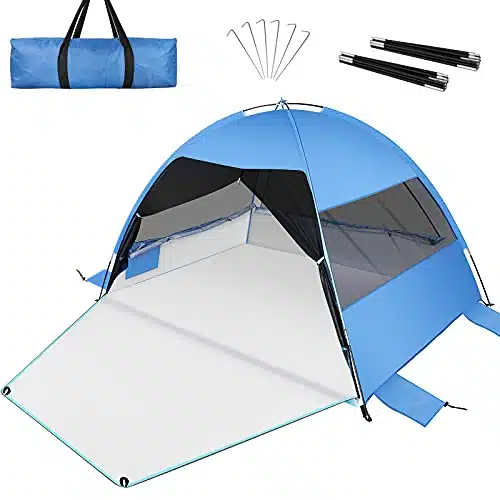 Large Easy Setup Beach Tent,Anti UV Shelter Canopy Sun Shade with Extended Floor & esh Roll Up Windows Fits Person,Portable Shade Tent for Outdoor Camping Fishing (Blue)