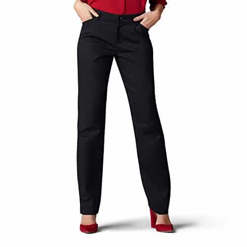 Lee Women's Wrinkle Free Relaxed Fit Straight Leg Pant, Black, Short
