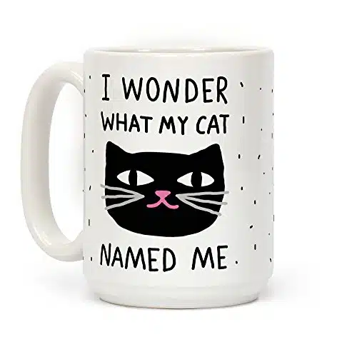LookHUMAN I Wonder What My Cat Named Me White Ounce Ceramic Coffee Mug
