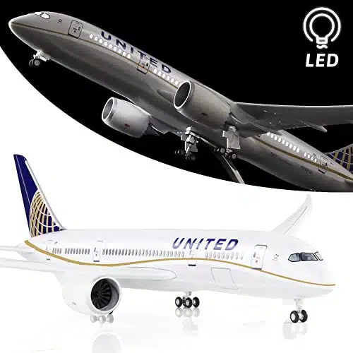 Lose Fun Park Scale Large Model Airplane United Airlines Boeing Plane Models Diecast Airplanes with LED Light for Collection or Gift
