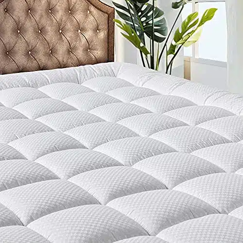 MATBEBY Bedding Quilted Fitted King Mattress Pad Cooling Breathable Fluffy Soft Mattress Pad Stretches up to Inch Deep, King Size, White, Mattress Topper Mattress Protector