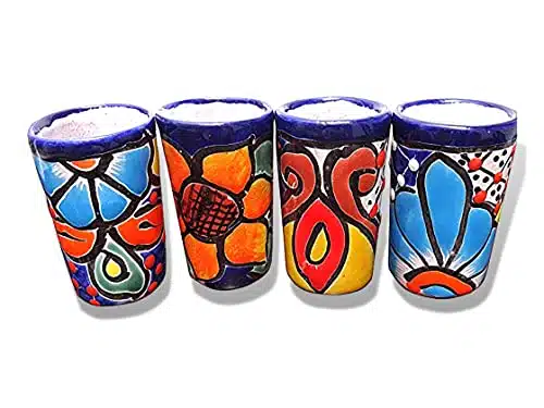 MEXTEQUIL   Talavera Shot Glasses Set of Authentic Mexican Tequila Shot Glasses   Hand painted   Oz (Flowers)