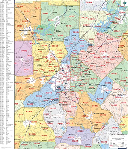 Metro Atlanta Zip Code Wall Map Laminated ap