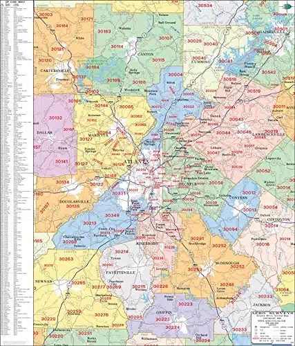 Metro Atlanta Zip Code Wall Map Laminated ap
