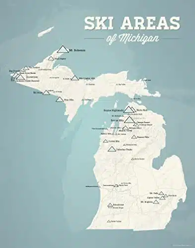 Michigan Ski Resorts Map xPrint (Beige & Opal Blue)