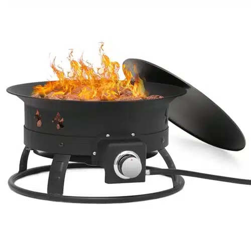 MoNiBloom Inch BTU Portable Propane Fire Pit Outdoor Round Smokeless Gas Fire Bowl Firepit for Outside Camping Travel Patio Backyard Picnic with Lava Rocks, Hose, Lid (Black)