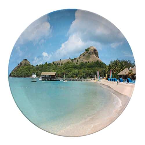 Multicolor Porcelain Dinner Plates Pigeon Island In St Lucia With Beach Resort Porcelain Plates Fluted Suitable For Fruit,Pasta,Pizza,Home,Party,Restaurant,Desktop Decoration 