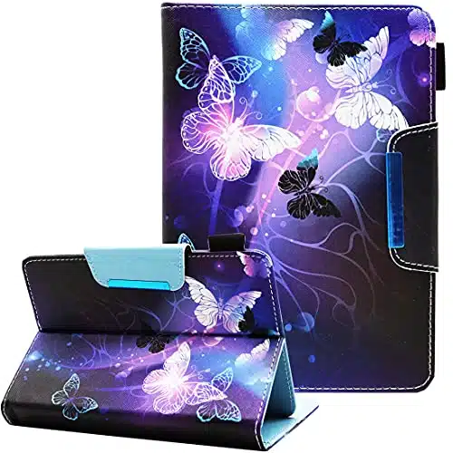 Nannxiebky Universal Inch Android Tablet Case, Multi Angle Viewing Stand PU Leather Wallet Tablet Case for inch and More   Tablet, Purple Butterfly