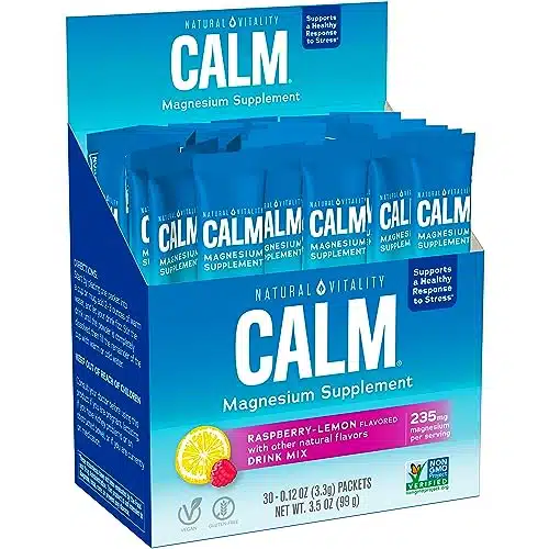 Natural Vitality Calm, Magnesium Citrate Supplement, Anti Stress Drink Mix Powder   Gluten Free, Vegan, & Non GMO, Raspberry Lemon, oz, Packets