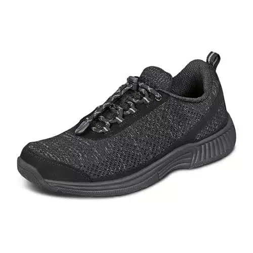 Orthofeet Women's Orthopedic No tie Black Knit Coral Sneakers, ide