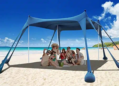 Osoeri Beach Tent, Camping Sun Shelter UPF+ with Sandbags, Sand Shovels, Ground Pegs & Stability Poles, Outdoor Shade Beach Canopy for Camping Trips, Fishing, Backyard Fun or Picnics