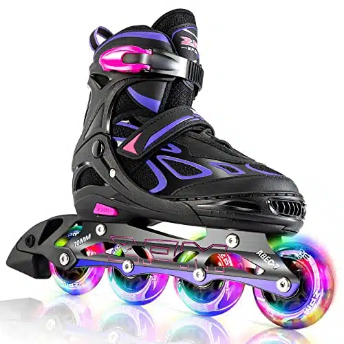 PM SPORTS Vinal Inline Skates for Women with Light Up Wheels Beginner Skates Fun Illuminating Outdoor Roller Skates for Kids and Adults