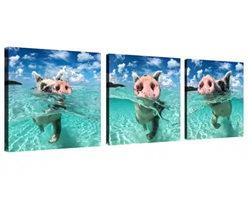 Pig Wall Art Canvas Wildlife Wall Decor Swimming Pictures on Canvas Wall Art for Home Office Decorations Living Room Bedroom Pcs Stretched and Framed Canvas Prints Xinches