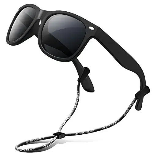 RIVBOS Kids Sunglasses Boys&girls with Strap Polarized Rubber Flexible Shades for Toddler and Children Age RBKBlack