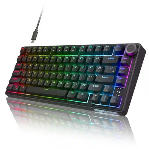 RK ROYAL KLUDGE Rechanical Keyboard with Volumn Knob, % TKL Wired Gaming Keyboard Custom Gasket Mount NKRO RGB Backlit Software for Win, Pre lubed Stabilizer, Hot Swappable Brown Switch