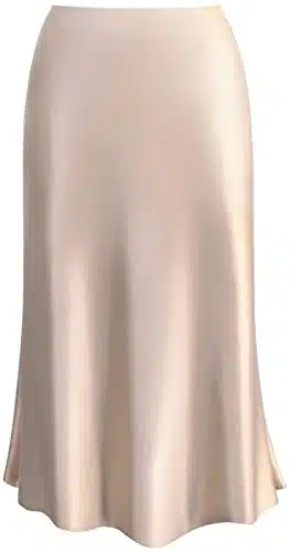 Raincol Womens Skirts Midi Long Length Silk Satin High Waist Elastic Casual Skirt Beige L