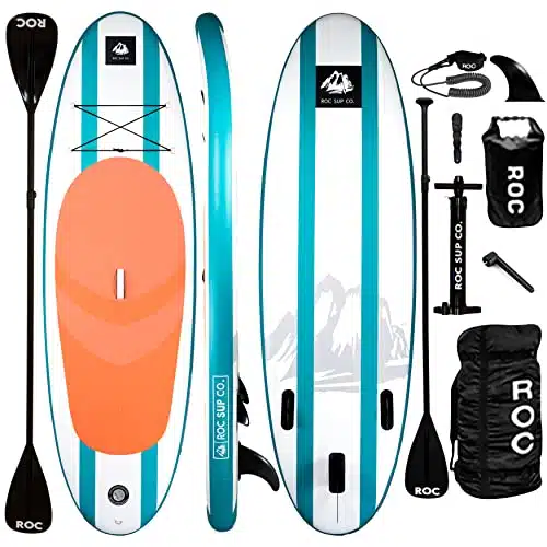 Roc Inflatable Stand Up Paddle Boards with Premium SUP Paddle Board Accessories, Wide Stable Design, Non Slip Comfort Deck for Youth & Adults (Aqua, FT)