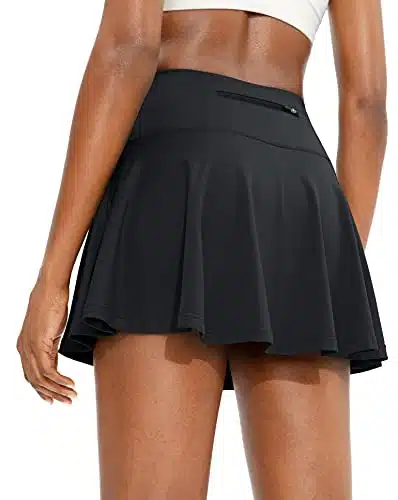 SANTINY Women's Athletic Tennis Golf Skirts with Shorts Pockets Active High Waisted Skorts for Women Running Workout Sports(Black_M)