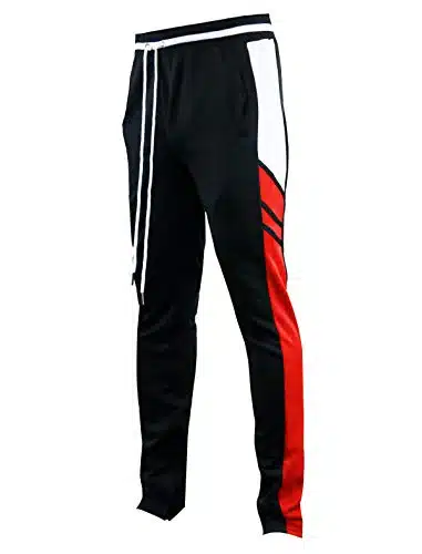 SCREENSHOTBRAND Pens Hip Hop Premium Slim Fit Track Pants   Athletic Fashion Jogger Tone Side Panel Color Block Bottoms BlackRed Large