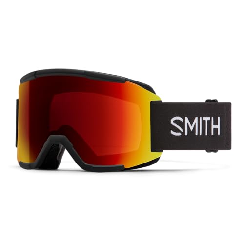 SMITH Squad Goggles with ChromaPop Lens  Performance Snowsports Goggles with Replaceable Lens for Skiing & Snowboarding  For Men & Women  Black + ChromaPop Sun Red Mirror Lens