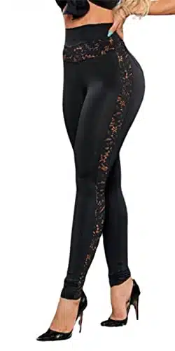Sexy Lace Patchwork Legging for Women Casual Sheer See Through High Waist Long Pants Lightweight Black M