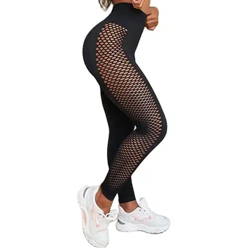 Sexy Yoga Leggings for Women High Waist Seamless Workout Leggings Gym Butt Lift Yoga Pants (Black,L,Large)