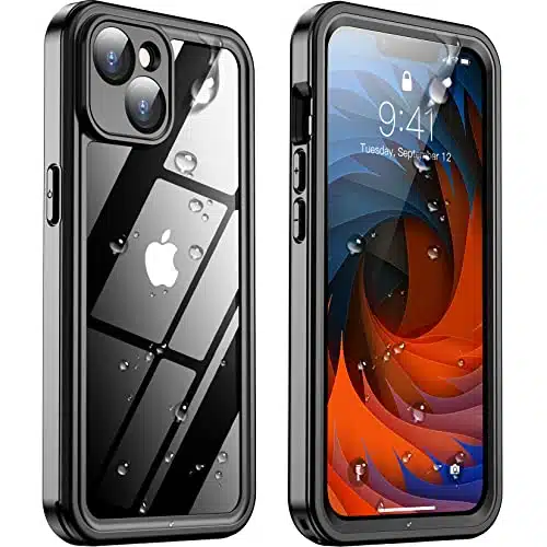 Temdan for iPhone Case Waterproof,Built in H Tempered Glass Screen Protector [IPUnderwater][Military Dropproof][Dustproof][Real ] Full Body Shockproof Phone Case BlackClear