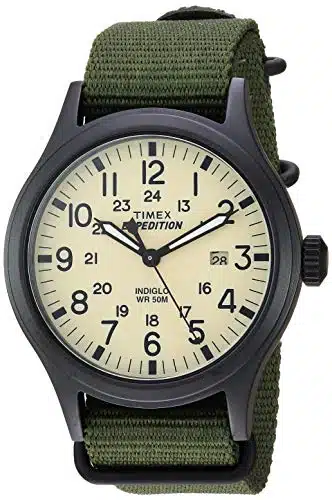 Timex Men's Expedition Scout mm Watch  Black Case Cream Dial with Green Fabric Strap
