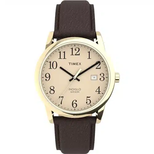 Timex Men's TPEasy Reader mm BrownGold ToneCream Leather Strap Watch