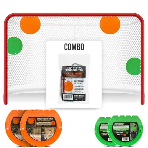Top Shelf Targets Combo Pack Magnetic Shooting Targets for Hockey and Lacrosse Training with FREE package of TETHERS pack and Fast USPS Priority Mail Shipping