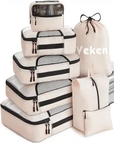 Veken Set Packing Cubes for Suitcases, Travel Bag Organizers for Carry on Luggage, Suitcase Organizer Bags Set for Travel Essentials Travel Accessories in Sizes(Extra Large, L