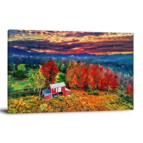 Vermont Old Red Barn and Fall in Sunrise Fall Foliage Vermont Landscape Canvas Print Canvas Art Poster and Wall Art Picture Print Modern Family Bedroom Decor Posters xinch(xcm