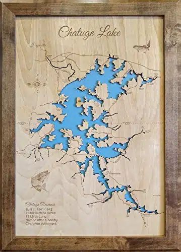 Wood Map Wall Hanging Chatuge Lake North Carolina (Framed x edium)