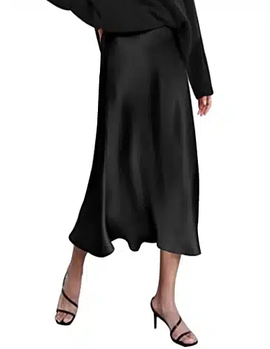 Zeagoo Satin Skirts for Women Midi Length Casual Fall Skirts X Small Black