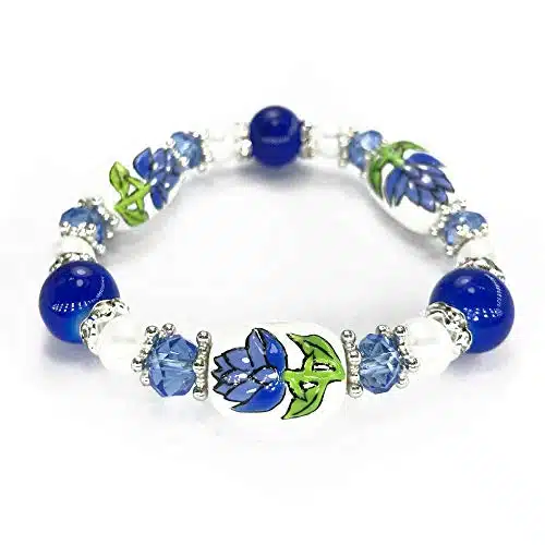 fiona Flower Bracelet Beaded, State Flower Bracelet Souvenir Jewelry Gift For Woman, Garden Botanical Bracelet (Bluebonnet Texas Flower)