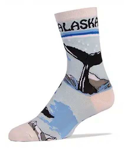ooohyeah Men's Novelty Crew Socks, City State Gifts Souvenirs, Funny Crazy Silly Casual Socks, Shoe (Alaska)