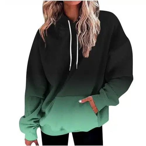 symoid black of friday sale Women's Hoodies Gradient Long Sleeve Casual Oversized Sweatshirts Loose Fit Drawstring Trendy Pullover Tops crewneck sweatshirt Green XXL
