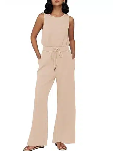 AUTOMET Jumpsuits for Women Dressy Casual Sleeveless Summer Club Outfits Loose Fit Spring Jumpers Wide Leg Long Pants Rompers Fall Fashion Clothing