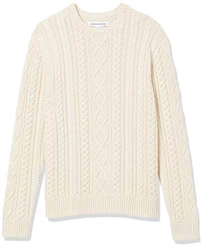 Amazon Essentials Men's Long Sleeve % Cotton Fisherman Cable Crewneck Sweater, Off White, X Small