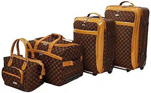 American Flyer Luggage Signature Piece Set, telescoping_handle, Chocolate Gold, One Size