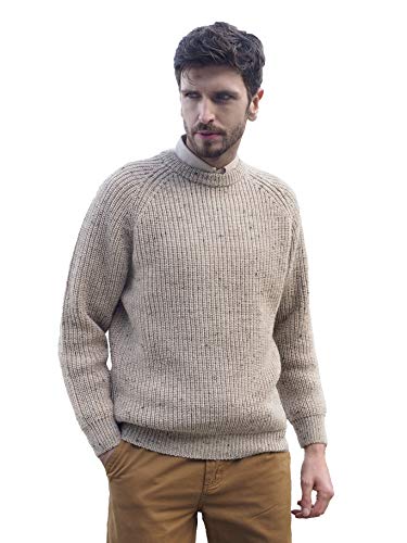 Aran Crafts Men's Fisherman Irish Rib Crew Neck Wool Sweater (CED SKI)