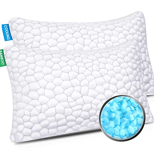 Cooling Bed Pillows for Sleeping Pack Shredded Memory Foam Adjustable Cool BAMBOO Pillow for Side Back Stomach Sleepers  Luxury Gel Queen Size Set of with Washable Removable C
