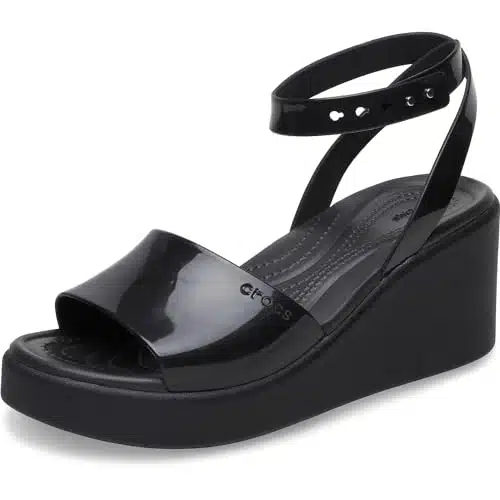 Crocs Women's Brooklyn Ankle Strap Wedge, Platform Sandals, Black, Numeric_